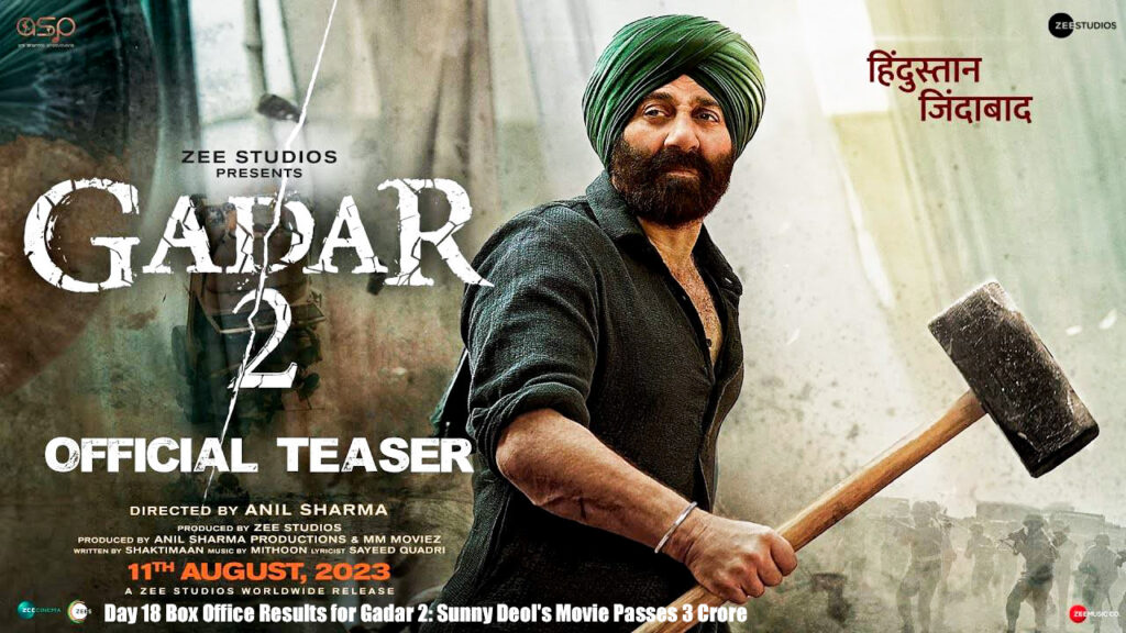 Day 18 Box Office Results for Gadar 2: Sunny Deol's Movie Passes 3 Crore
